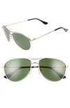Brightside Orville 58mm Mirrored Aviator Sunglasses In Gold/ Green