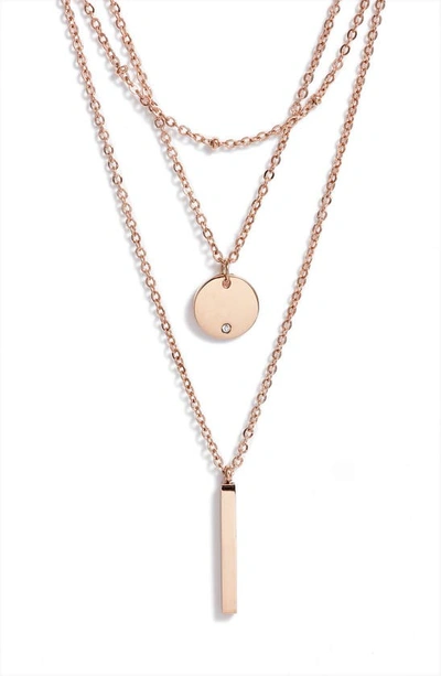 Knotty Triple Layered Pendant Necklace In Rose Gold