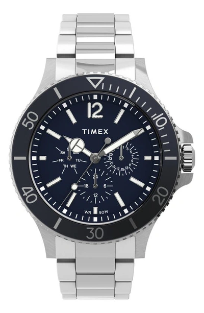 Timexr Harborside Multifunction Bracelet Watch, 42mm In Silver/ Blue/ Silver