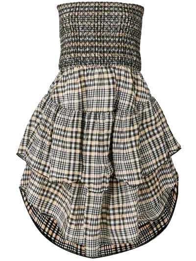 Ganni Charron Tiered Plaid Midi Skirt In Light Brown