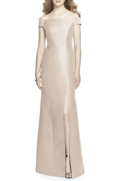 Alfred Sung Off The Shoulder Sateen Gown In Cameo