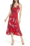 Chelsea28 Faux Wrap Floral Midi Dress In Red Floral