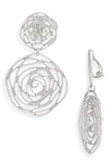 Karine Sultan Oversize Rose Cutout Drop Clip Earrings In Silver