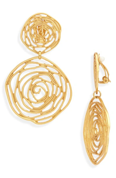 Karine Sultan Oversize Rose Cutout Drop Clip Earrings In Gold