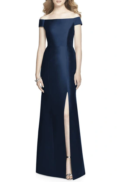 Alfred Sung Off The Shoulder Sateen Gown In Midnight