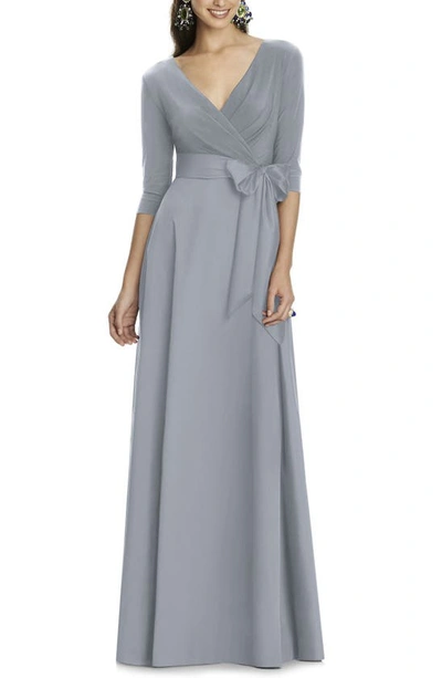 Alfred Sung Jersey & Mikado A-line Gown In Platinum