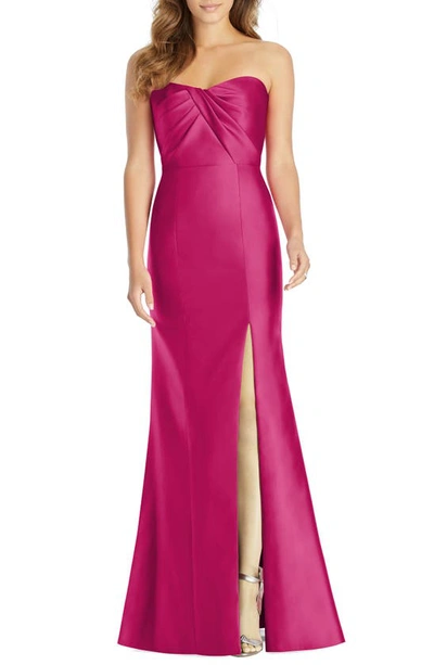 Alfred Sung Strapless Sweetheart Draped-bodice Gown W/ Thigh-slit In Tutti Frutti