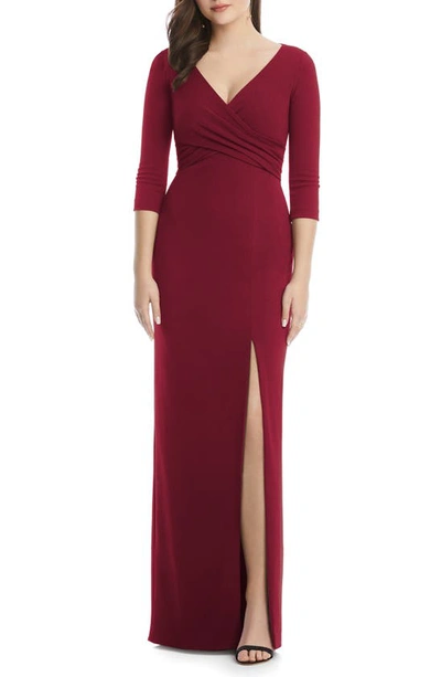 After Six Crisscross Stretch Crepe Evening Gown In Burgundy