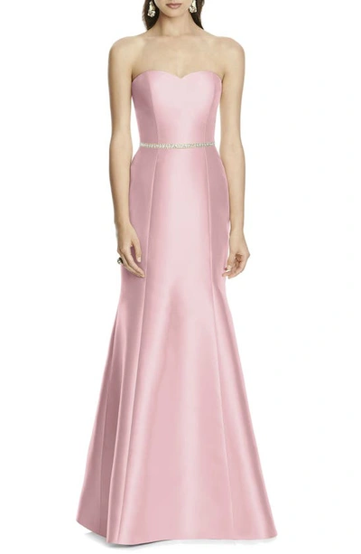 Alfred Sung Strapless Sateen Trumpet Gown In Blossom