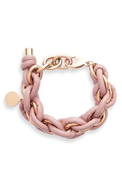 Knotty Leather Wrap Chain Bracelet In Rose Gold/ Mauve