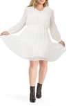 Standards & Practices Prairie Chiffon Long Sleeve Dress In Off White