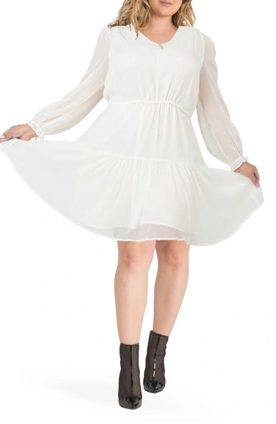 Standards & Practices Prairie Chiffon Long Sleeve Dress In Off White