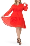 Standards & Practices Prairie Chiffon Long Sleeve Dress In Tigerlily