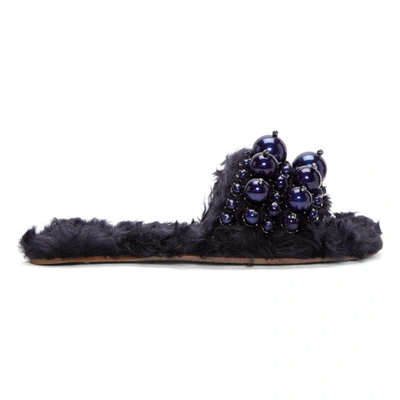 Miu Miu Prada Pearl-embellished Fur Sliders In Blue