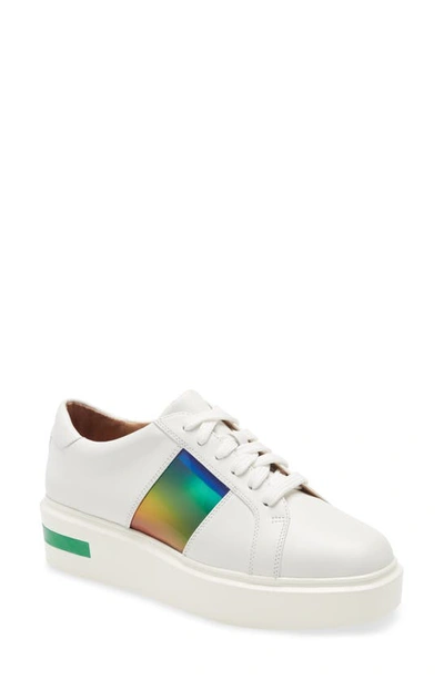 Linea Paolo Karis Platform Sneaker In White/ Green Leather