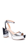 Chinese Laundry Theresa Platform Sandal In Silver Patent Crocodile