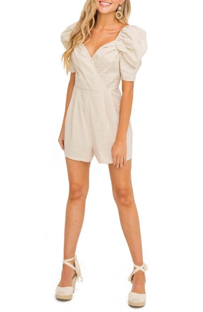 All In Favor Puff Sleeve Linen Blend Romper