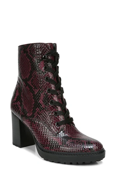Naturalizer Callie Mid Shaft Lug Sole Boots Women's Shoes In Burgundy Snake Print Leather