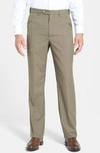 Berle Self Sizer Waist Plain Weave Flat Front Washable Trousers In Olive