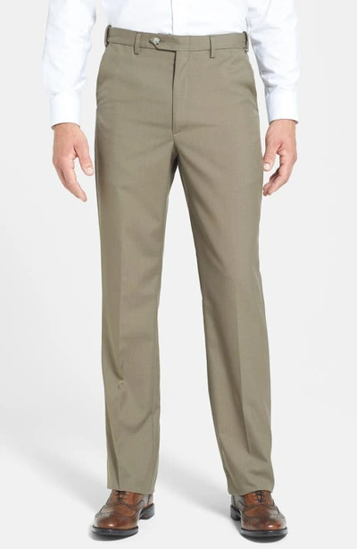 Berle Self Sizer Waist Plain Weave Flat Front Washable Trousers In Olive