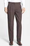 Berle Self Sizer Waist Plain Weave Flat Front Washable Trousers In Brown