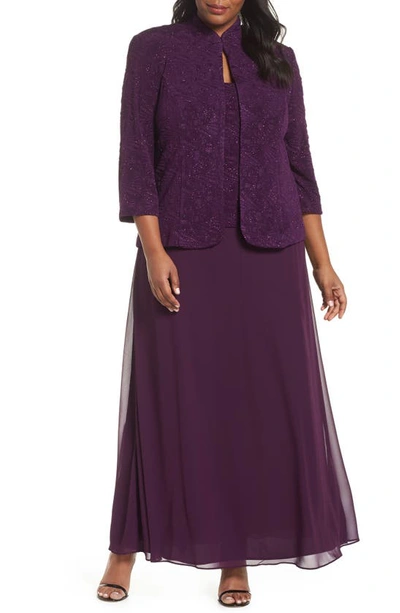 Alex Evenings Mock Two-piece Gown With Jacket In Eggplant