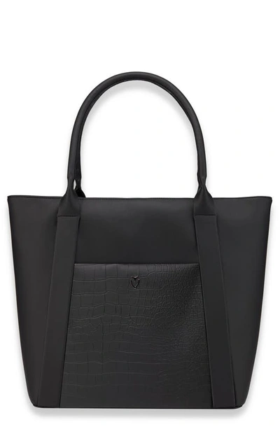 Vessel Signature 2.0 Faux Leather Medium Tote In Pebbled/ Croc Black