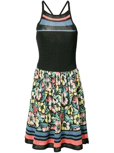 Red Valentino Surf Floral Printed And Crochet Dress In Black