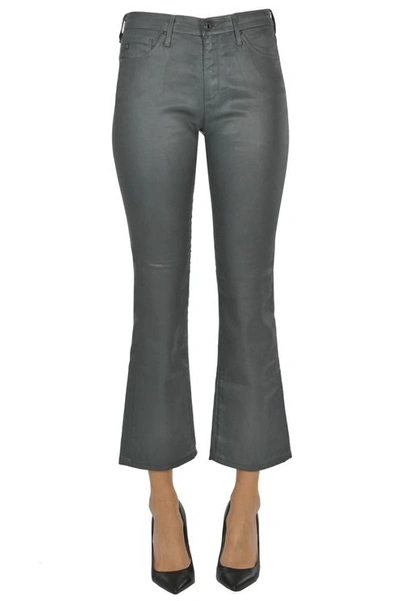 Adriano Goldschmied Leather Effect 5 Pockets Style Trousers In Grey