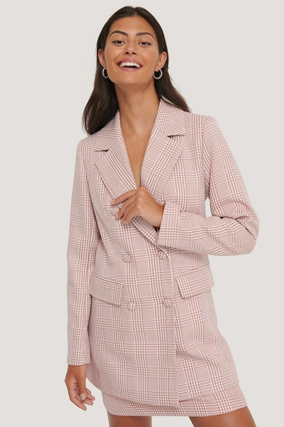 Na-kd Classic Double Breasted Houndtooth Blazer - Pink In Pink/white
