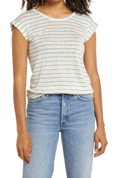 Wit & Wisdom Scoop Neck Twist Back T-shirt In Olive/ Off White