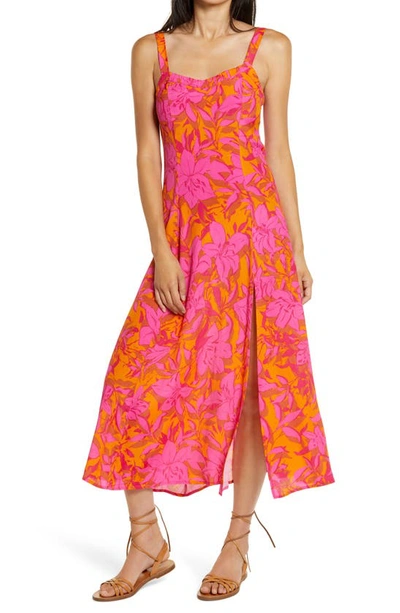 4si3nna Everette Floral Print Dress In Fuchsia-orange