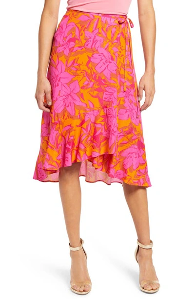 4si3nna Maia Floral Print Wrap Skirt In Fuchsia-orange