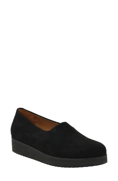 L'amour Des Pieds Xenophon Platform Wedge Loafer In Black Stretch Suede Fabric