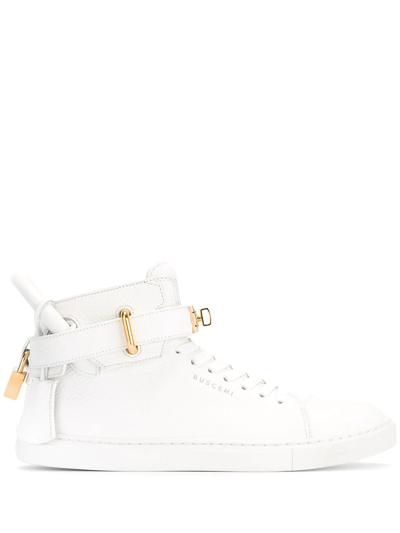 Buscemi Classic Leather High Top Sneakers, White