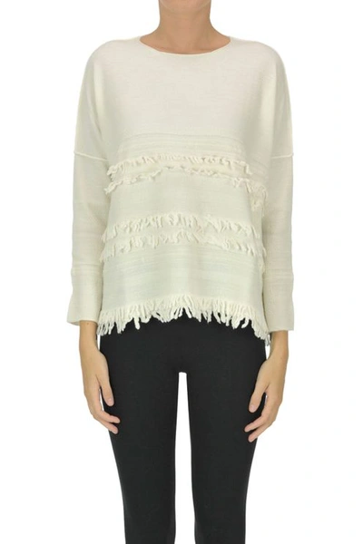 Archivio B Merinos Wool Pullover With Fringes In White