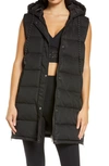 Zella Long Hooded Puffer Vest In Black