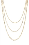Argento Vivo Sterling Silver Three-row Layered Chain Necklace In Gold