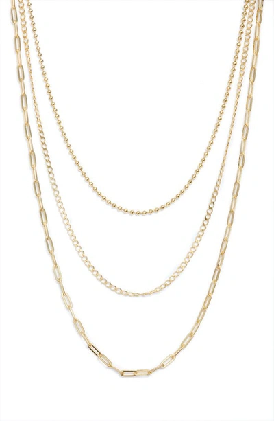 Argento Vivo Sterling Silver Three-row Layered Chain Necklace In Gold