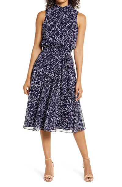 Harper Rose Confetti Print Blouson Midi Dress In Navy