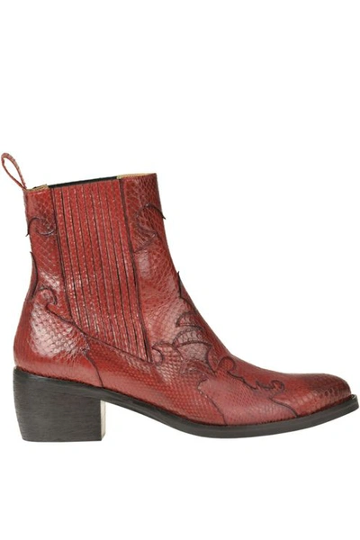 Maliparmi Reptile Print Leather Texan Ankle-boots In Red