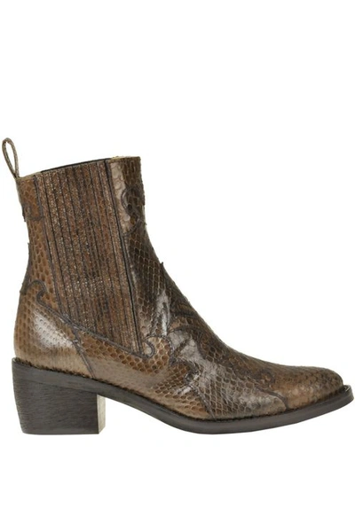 Maliparmi Reptile Print Leather Texan Ankle-boots In Brown