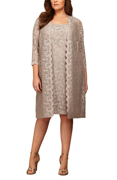 Alex Evenings Plus Size Lace Sheath Dress And Jacket In Taupe