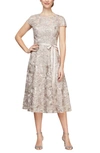Alex Evenings Embroidered Tulle Cocktail Dress In Champagne