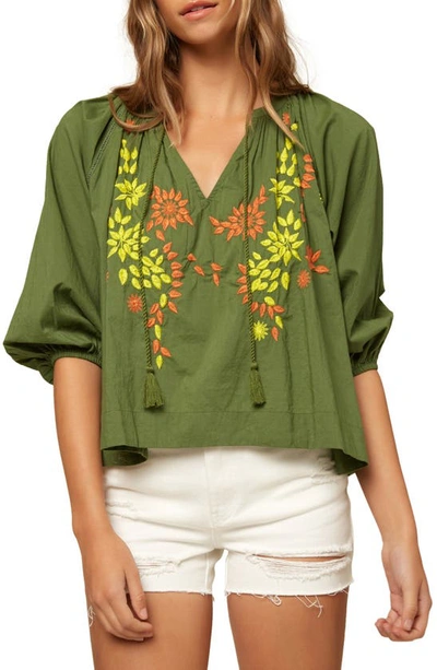O'neill Aven Embroidered Tie Neck Top In Vineyard