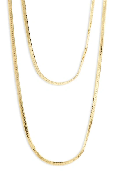 Argento Vivo Sterling Silver Double Layer Herringbone Chain Necklace In Gold