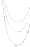 Argento Vivo Sterling Silver Three-row Layered Chain Necklace In Silver