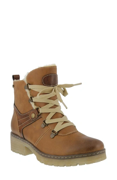 Spring Step Micha Faux Fur Lined Hiking Boot In Camel Faux Leather