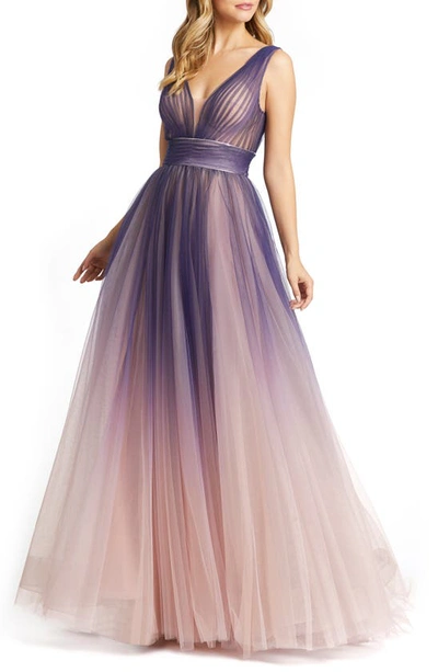 Ieena For Mac Duggal Purple Ombre Tulle Ball Gown In Indigo Ombre