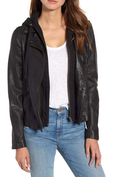 Caslonr Caslon Leather Moto Jacket With Removable Hood In Black